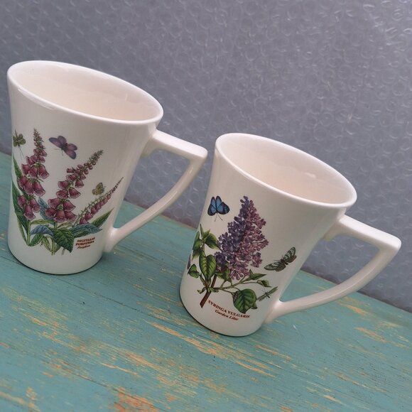 Butterfly Garden Mugs Lilac Blue Purple Dragonfly Foxglove Matching Pair Set 2 - Picture 10 of 17